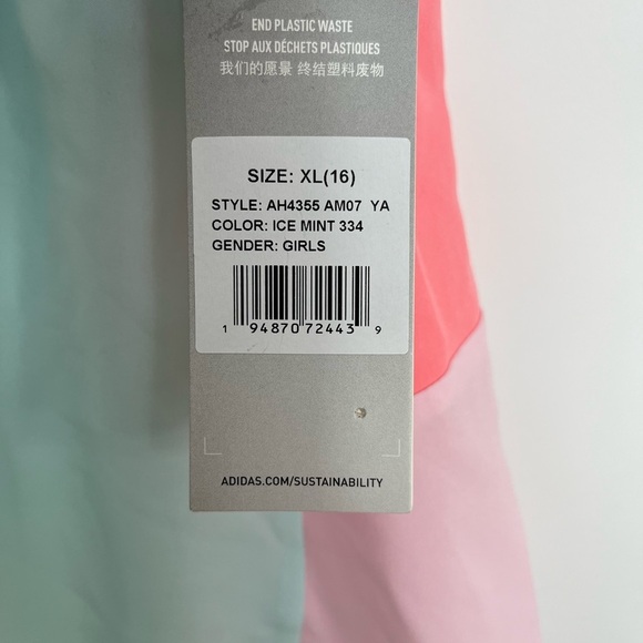 NWT Adidas girl Colorblock Shorts Pink and Mint size XL - Picture 3 of 5